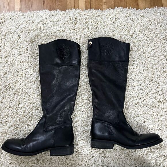Vince Camuto Black Leather Fabina Riding Boots - Picture 2 of 7